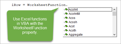 Thuộc tính WorkSheetFunction cho các hàm Excel trong VBA