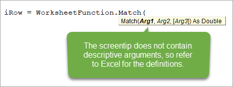 WorkSheetFunction Property in VBA does not contain Excel argument names