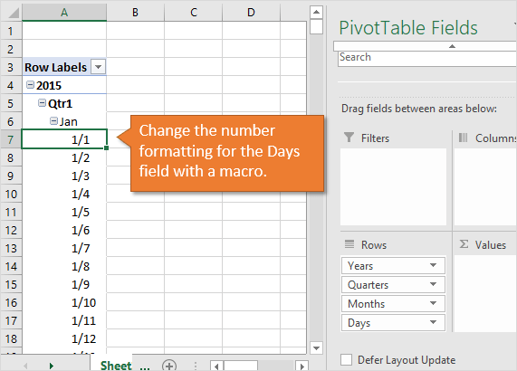 Change Number Formatting of Days Field in Pivot Table with a Macro VBA