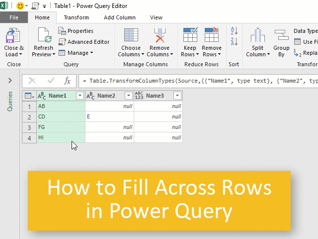 Fill Across Blank Rows in Power Query