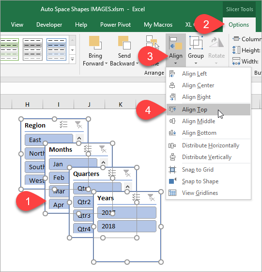 2 Ways To Align Space Shapes Charts Or Slicers In Excel VBA Macro