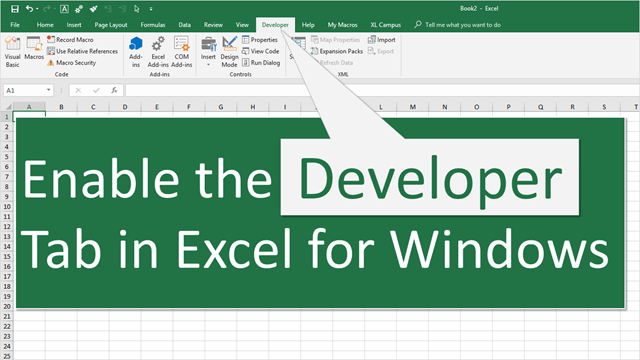 add developer tab excel 2015