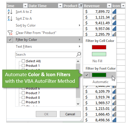 How To Filter For Colors Icons With Vba Macros In Excel