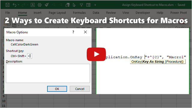 2 Ways to Assign Keyboar Shortcuts to Macros - Video Thumb 640