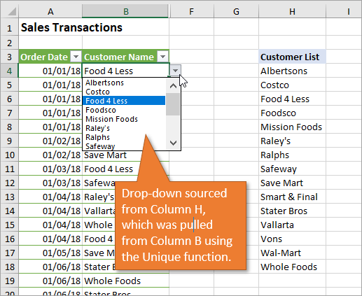 Dynamic Data Validation List based on Dynamic Array Formula of Unique Values..