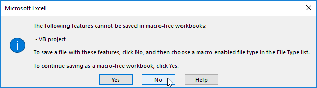 Information box to save as a macro-free workbook