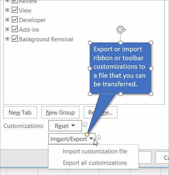 Import or Export Customizations to the Ribbon or Toolbar
