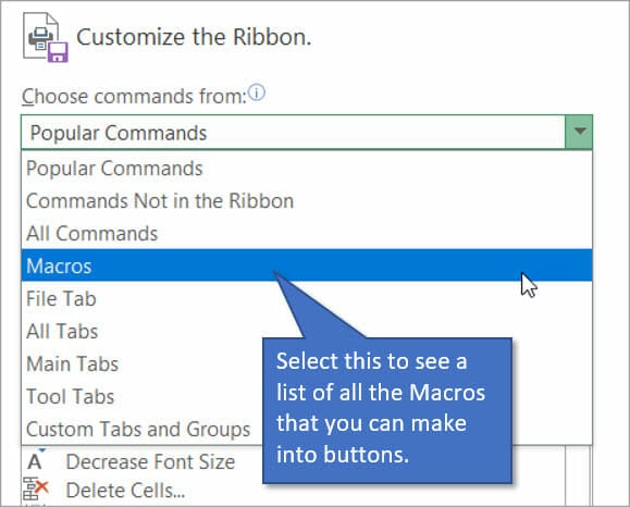 Select Macros from the dropdown options