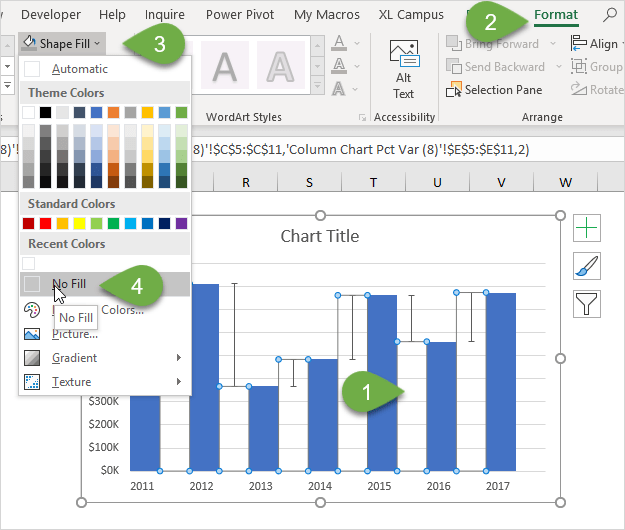 Bước 6 - Không điền thanh vô hình biểu đồ cột Excel