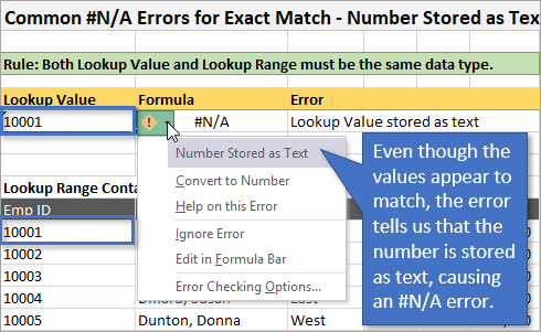 Value Not Available Error Caused by Number stored as Text