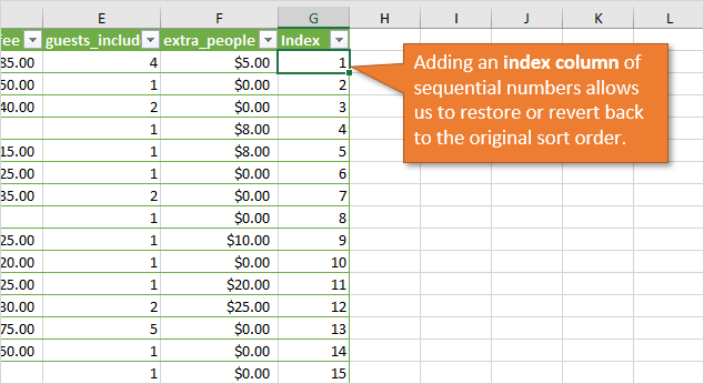 Add Index Column of Sequential Numbers to Retain Sort Order