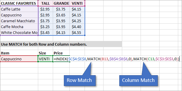 Match both row and column for INDEX MATCH formula