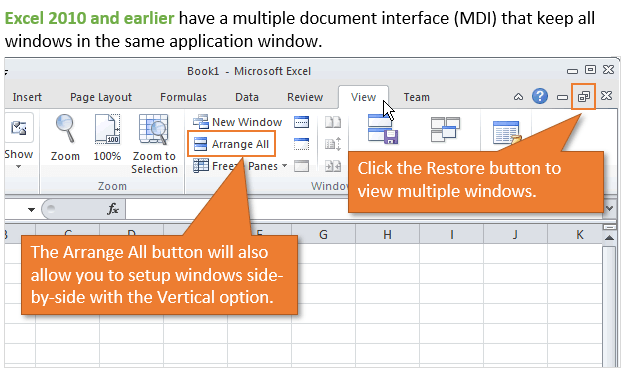 View Multiple Excel Files Windows Excel 2010 2007 Multiple Document Interface