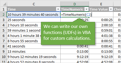 Text to Time with Custom Functions UDFs in VBA Excel