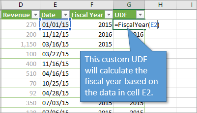 UDF for Fiscal Year shown in cell