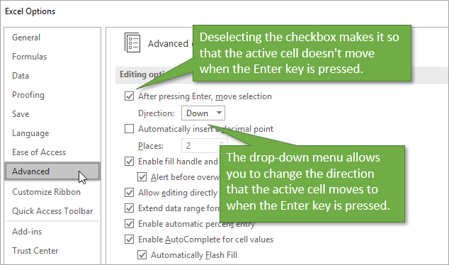 Advanced Options Enter Key Behavior