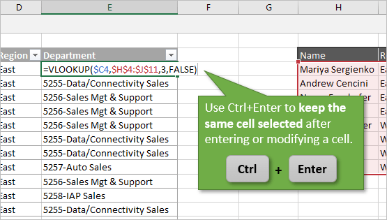 Ctrl Enter to Keep Same Cell Selected After Entering or Modifying Formula