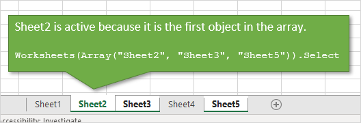 VBA Select Method First Object in Array is Active