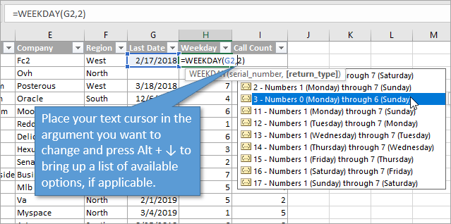 Formula argument options with alt + down arrow