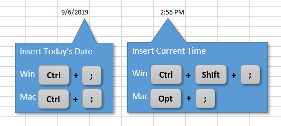 Insert Date or Time with Ctrl + semicolon