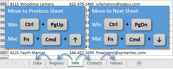 Select Other Sheets Using ctrl +PgUp or PgDn