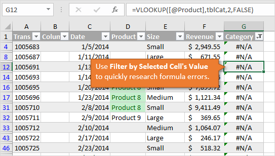 Filter by Selected Cells Value for Formula Errors