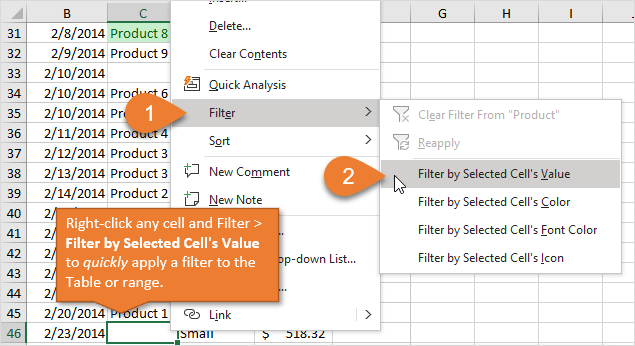 Filter by Selected Cells Value in Excel