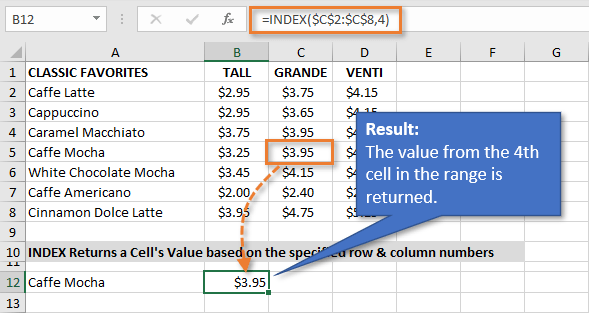 INDEX Formula Result in Excel