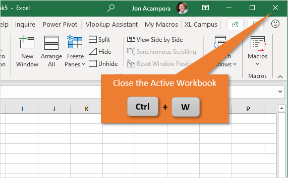 Keyboard Shortcut to Close the Active Workbook in Excel Ctrl W