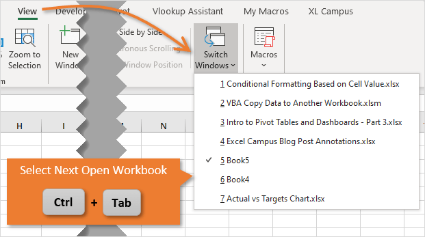 Keyboard Shortcut to Select Next Open Excel Workbook Ctrl Tab