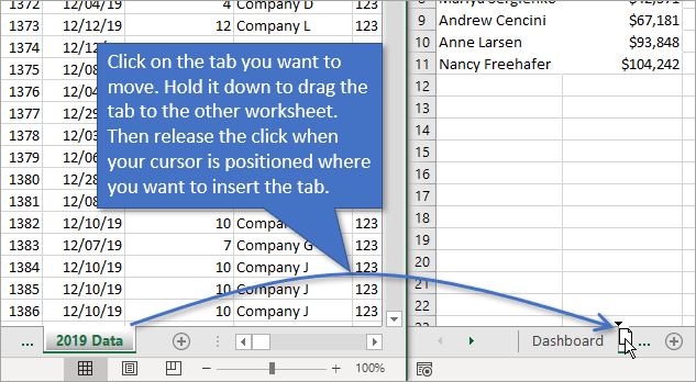 Move tab to new worksheet with drag and drop