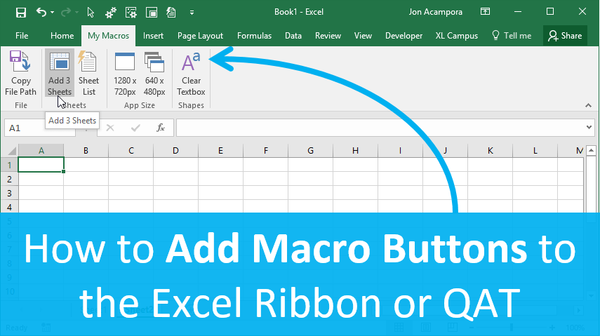 add macro button excel ribbon