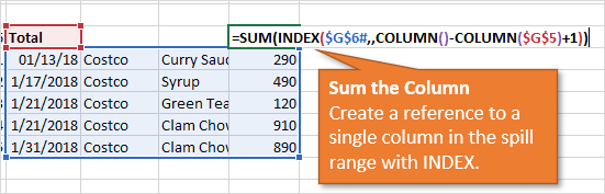 Sum a Single Column in a Dynamic Array Spill Range in Excel