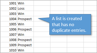 Duplicate entries removed with UNIQUE function