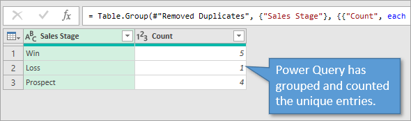 Power Query results of Group By feature