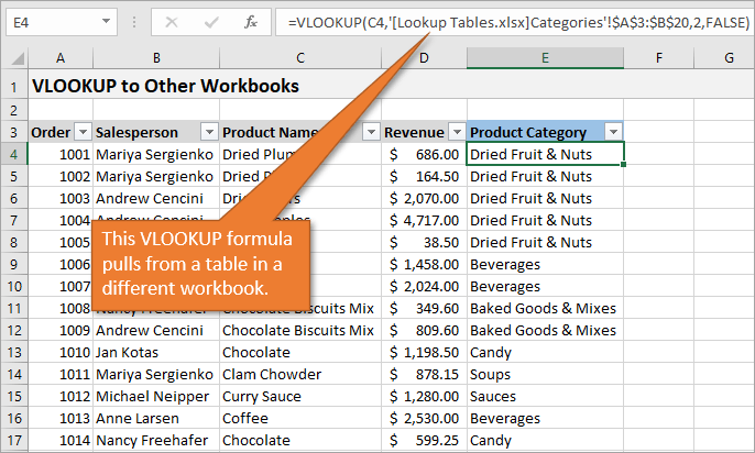 VLOOKUP formula linking to another workbook