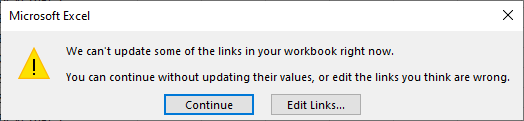 Warning message about links that can't be found