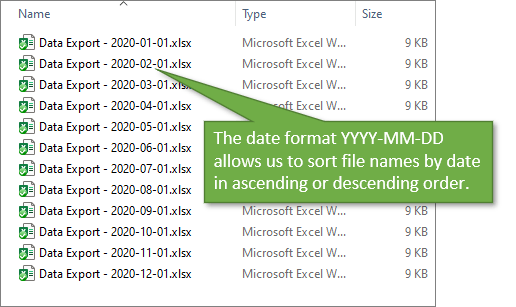 File Name Date Format YYY-MM-DD to Sort in Ascending or Descending Order