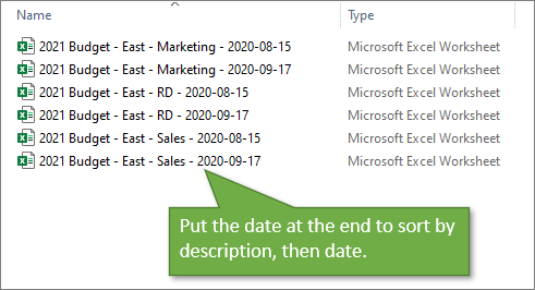 File Naming Description at the Beginning to Sort by Description Then Date