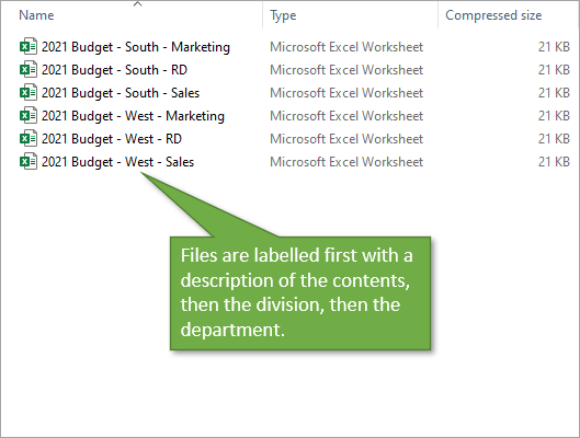 File naming by description division and department