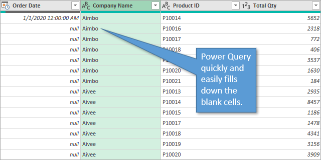 Fill Down using power query AFTER