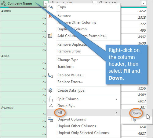 Fill Down using power query