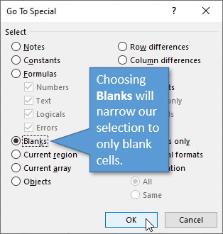 Go To Special Window Blank Cells