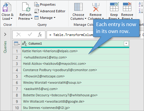 Power Query spilt by rows using delimiter
