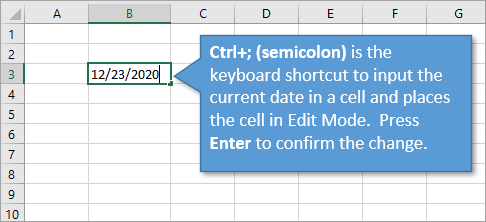 Excel Keyboard Shortcut to Input Current Date Ctrl Semicolon
