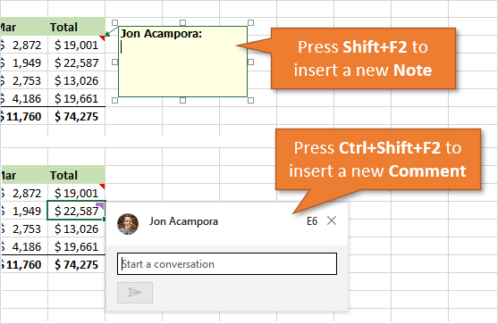 Excel Shortcuts for Cell Notes and Comments Ctrl Shift F2