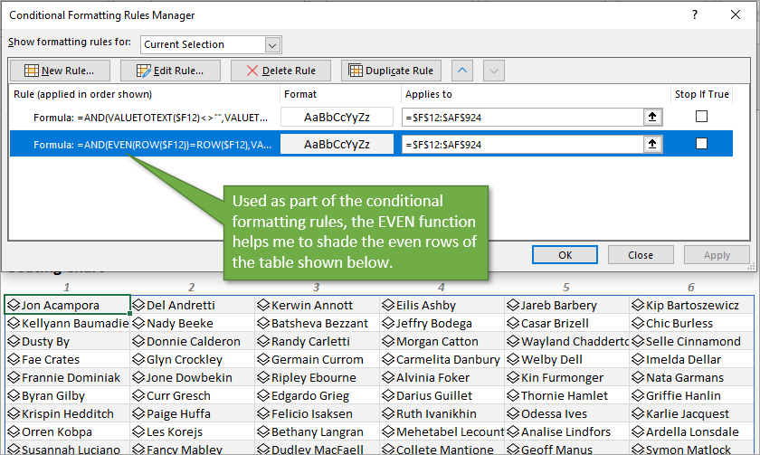 Even function in conditional formatting