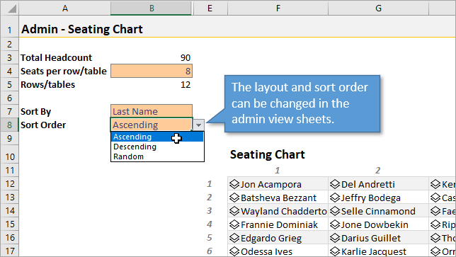 Excel Seating Chart Planner Admin View Sheets