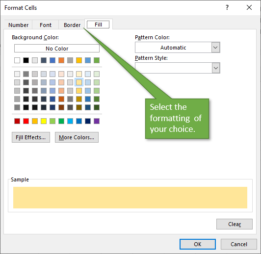 Format Cells Window Select the formatting of your choice