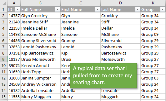 Raw data for seating chart